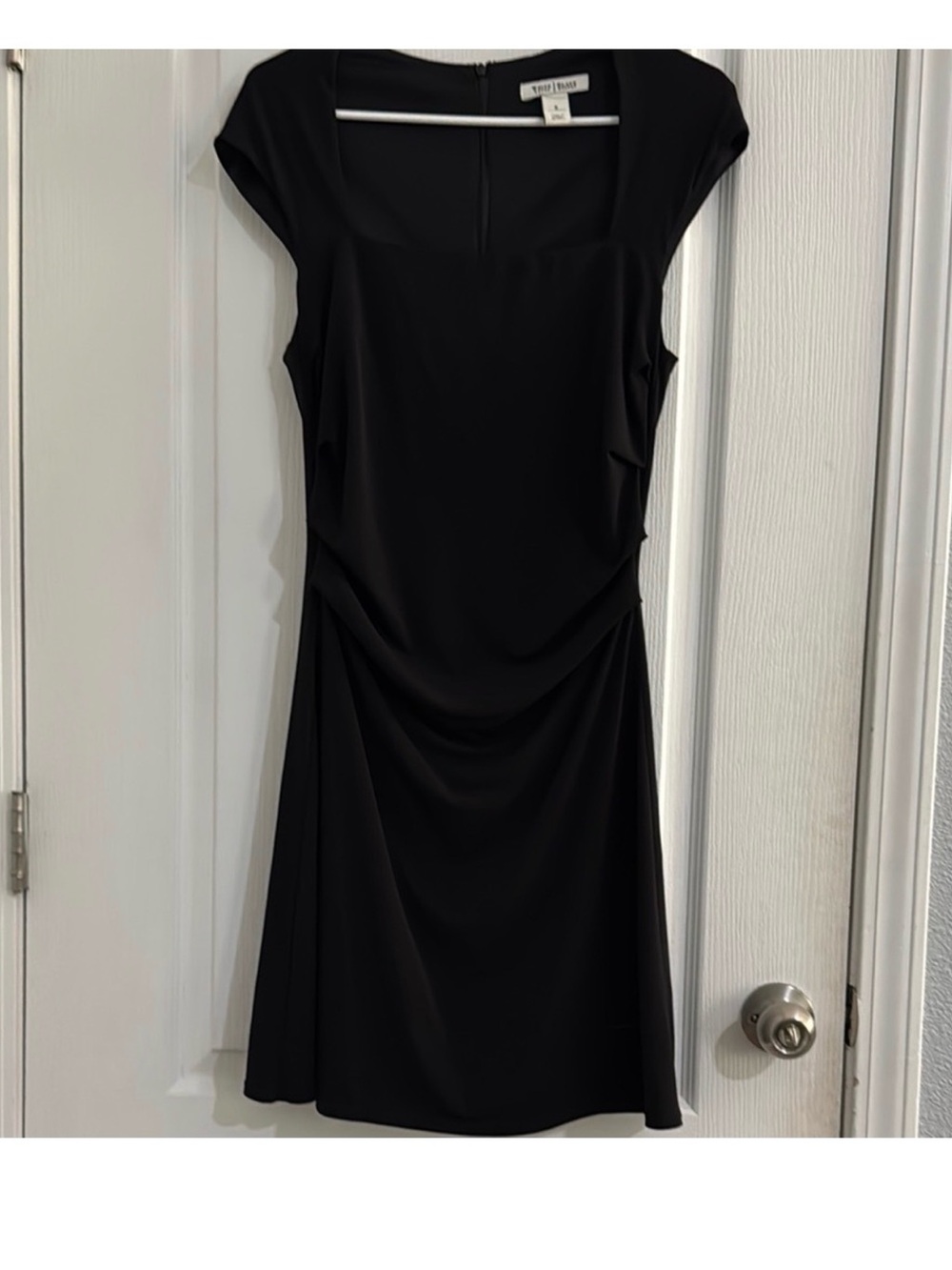 White House Black Market Black Cap Sleeve Draped Mini Dress